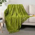 thumbnail image 6 of PAVILIA Olive Green Chenille Blanket for Twin Size Bed, Soft Light Green Knit Blanket with Tassel Fringe, Woven Knitted Decorative Blanket for Sofa Couch Living Room, Decor Gift, Twin 60x80, 6 of 7