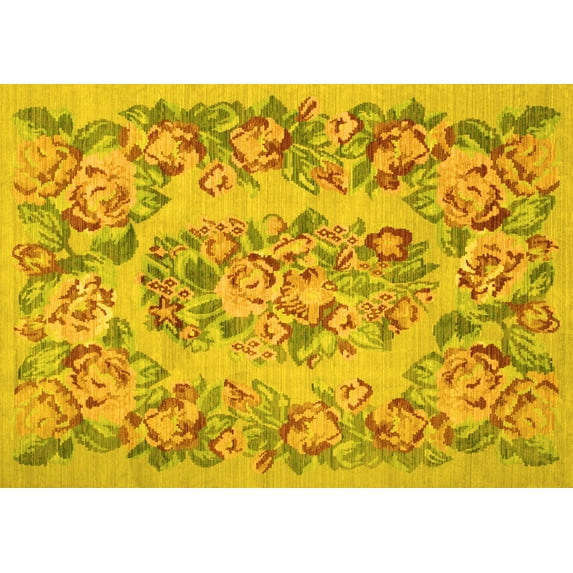 Ahgly Company Indoor Rectangle Medallion Yellow French Area Rugs, 2' x 5'
