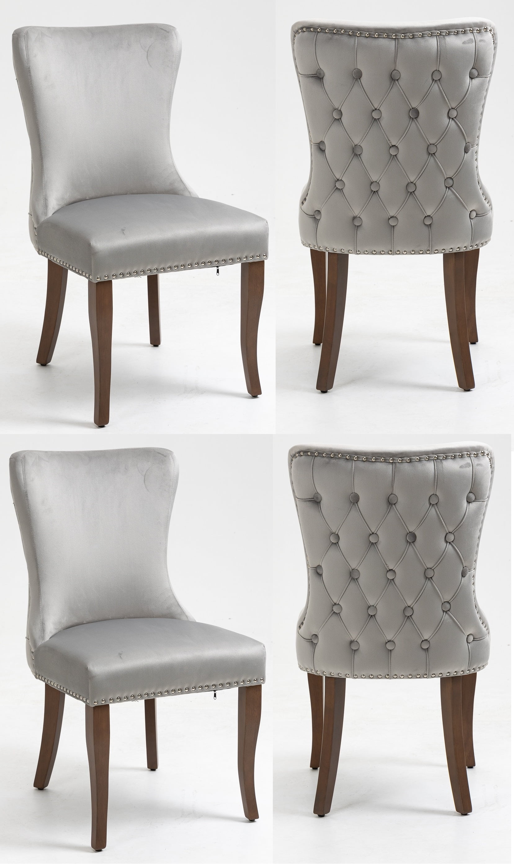 Set of 4 Wingback Upholstered Dining Chairs with Nailhead Trim, Fabric