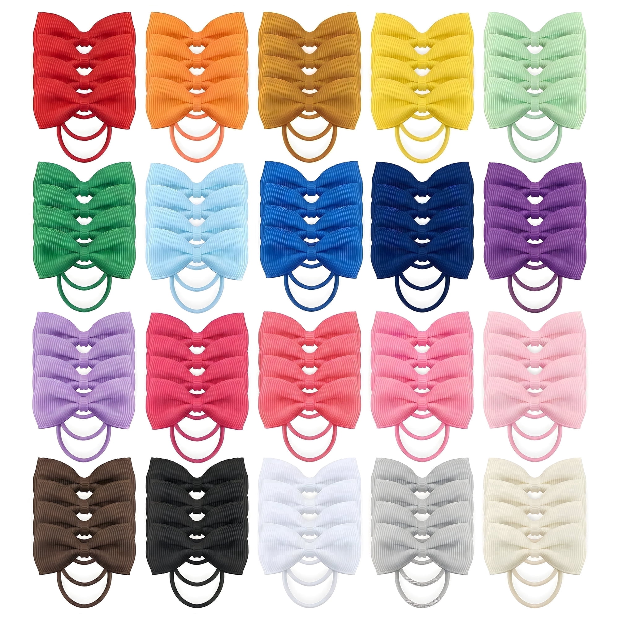 80PCS Baby Hair Ties with Bows for Infants Toddler Girls Grosgrain Ribbon Rubber Bands Elastic Ponytail Holders 2 Inch