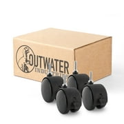 Outwater Premium 2-3/8 Inches Heavy Duty Nylon 6 Gusset Reinforced Caster Wheels with Brakes 1/4-20" x 1" Threaded Stem (Set of 4)