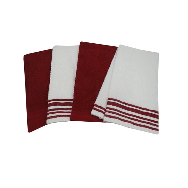 Mainstays 4Piece Solid/Stripe Kitchen Towel Set, Red