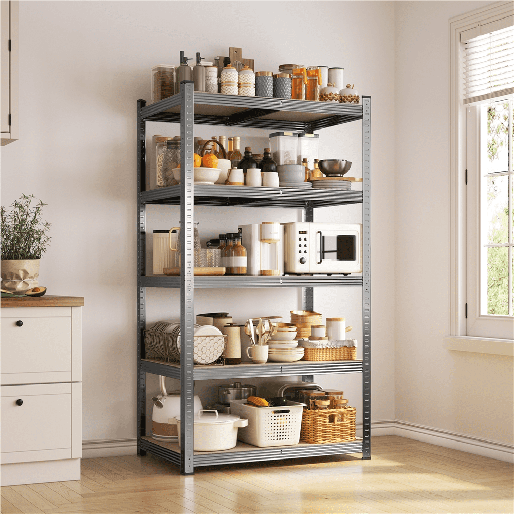 Alden Design 5-Shelf Boltless & Adjustable Steel Storage Shelf Unit, Dark Gray