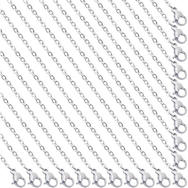 Paquete de 20 cadenas de acero inoxidable de 2,5 mm y 16 pulgadas (0,4 m) para hacer collares de plata a granel, cierres de metal tipo langosta.