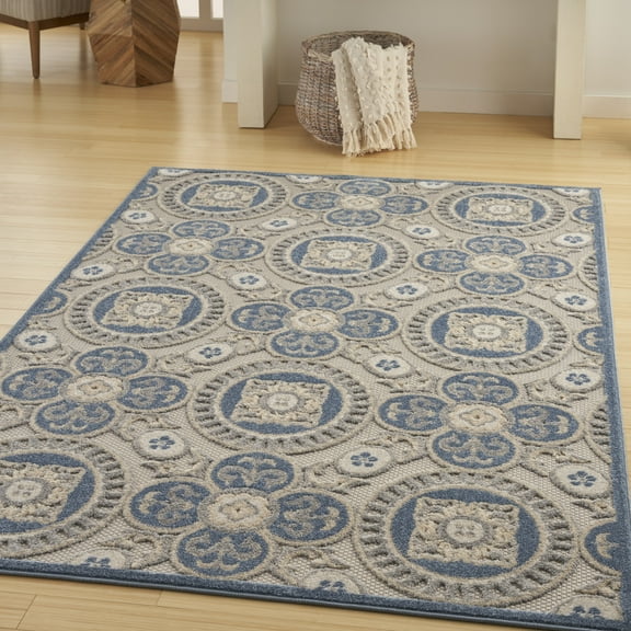 Nourison Aloha Indoor/Outdoor Blue/Grey 3'6" x 5'6" Area Rug, (4x6)