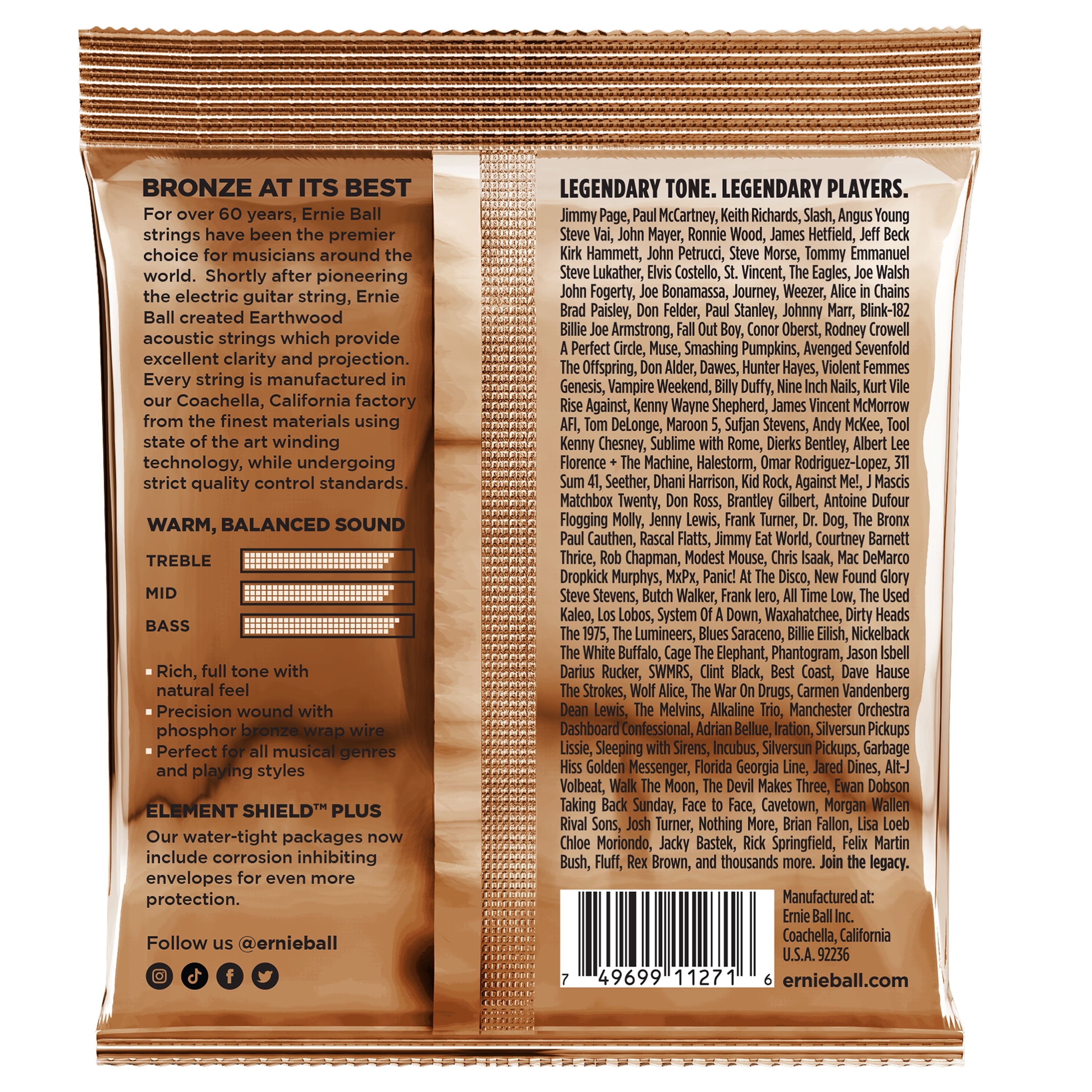 Ernie Ball Earthwood Custom Light Phosphor Bronze Acoustic Guitar Strings 3 Pack - 11.5-54 Gauge