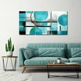 thumbnail image 2 of Hieng Teal Abstract Wall Art Blue and Gray Canvas Print 3 Pieces Abstract Geometric Circle Black Gray Painting for Home Office Decor Unframed, 2 of 6