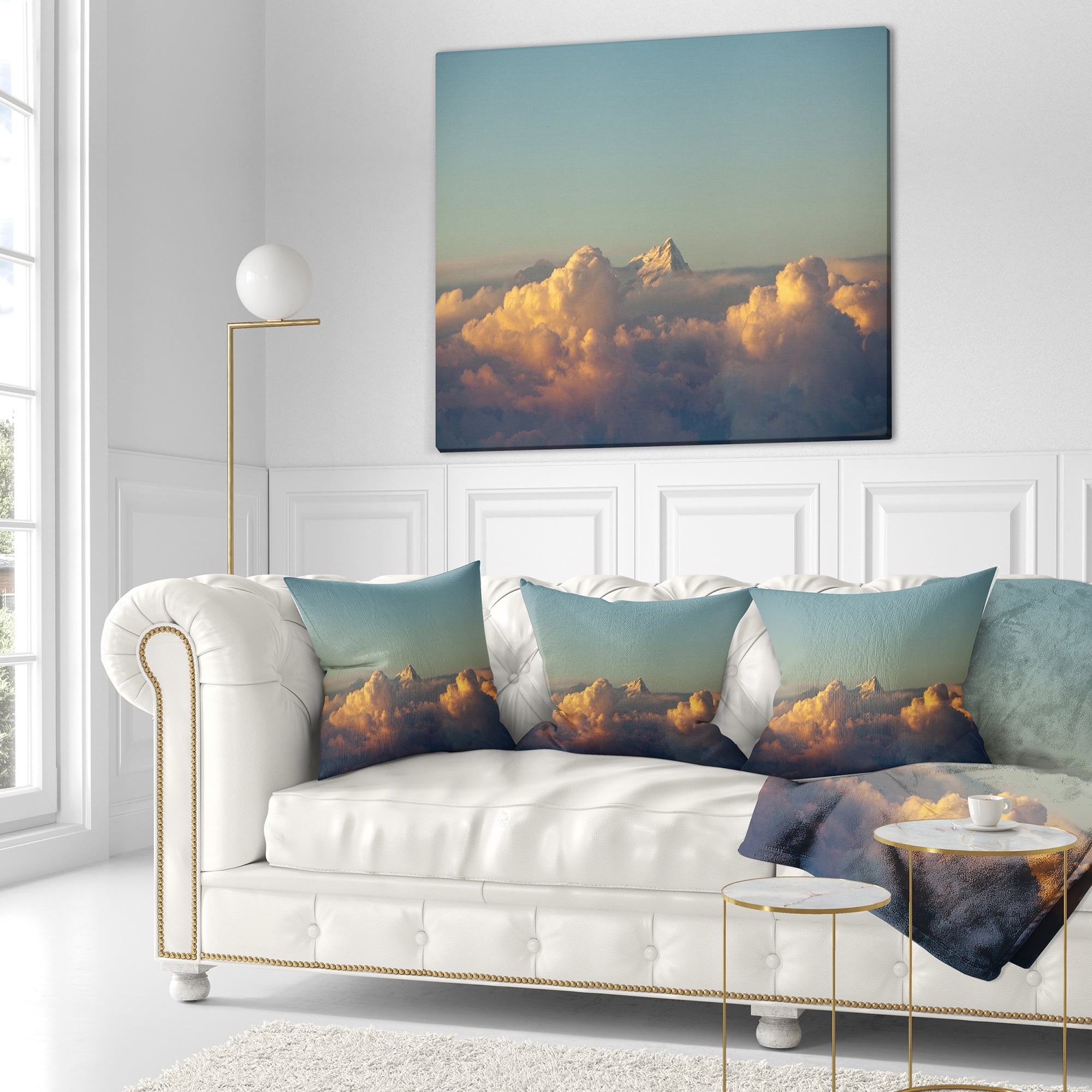 Designart Orange Clouds Colorful Sunset in Sky - Landscape Printed Throw Pillow - 16x16