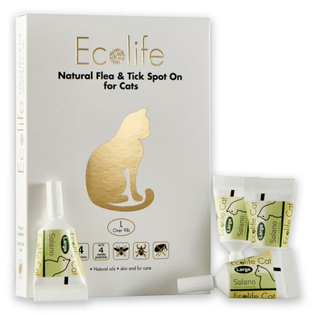 Ecolife All Natural Flea And Tick Spot-On Treatment For Cats and Kittens, Prevent and Repel Against All Insects, Waterproof, 4 Month