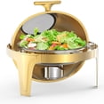 thumbnail image 1 of Ourlova 6.3 QT Round Roll - Top Chafing Dish Buffet Kit In Gold with a Transparent Glass Panel, 1 of 8