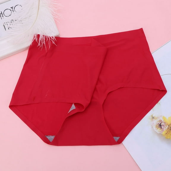 Mobutofu Seamless High Waisted Panties Red Nylon Spandex Women Underwear Daily Wear 1Set