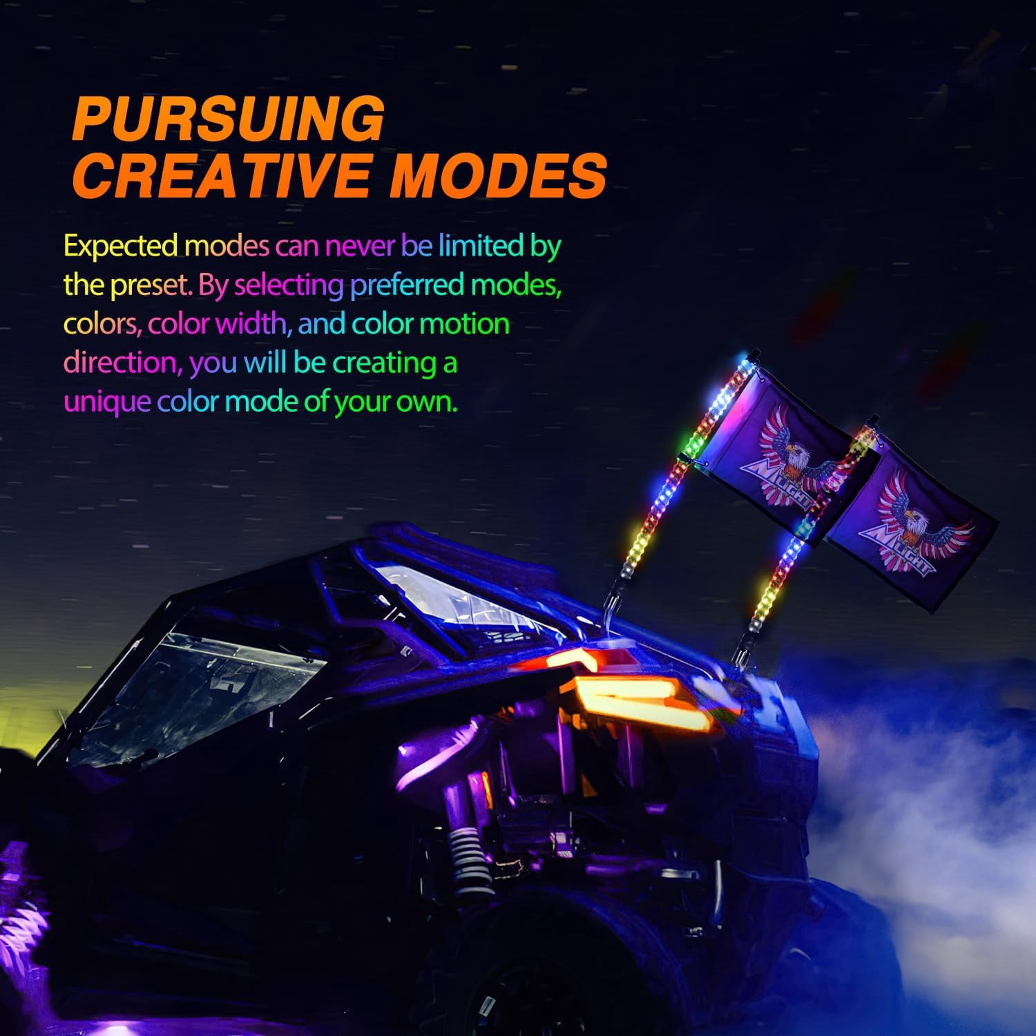 Nilight 2Pcs 2FT RGB Led Whip Light with Extra Stop Turn Reverse Light, Remote & App Control, DIY Chasing Patterns, Safety Antenna Lighted Whips for ATV UTV Polaris RZR Can-am