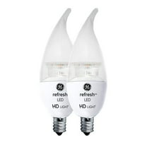 GE Lighting Refresh HD LED Chandelier Light Bulbs, Bent Tip, 60W Replacement, 2-Pack, Daylight, Clear Finish, Dimmable Candelabra LED Bulbs