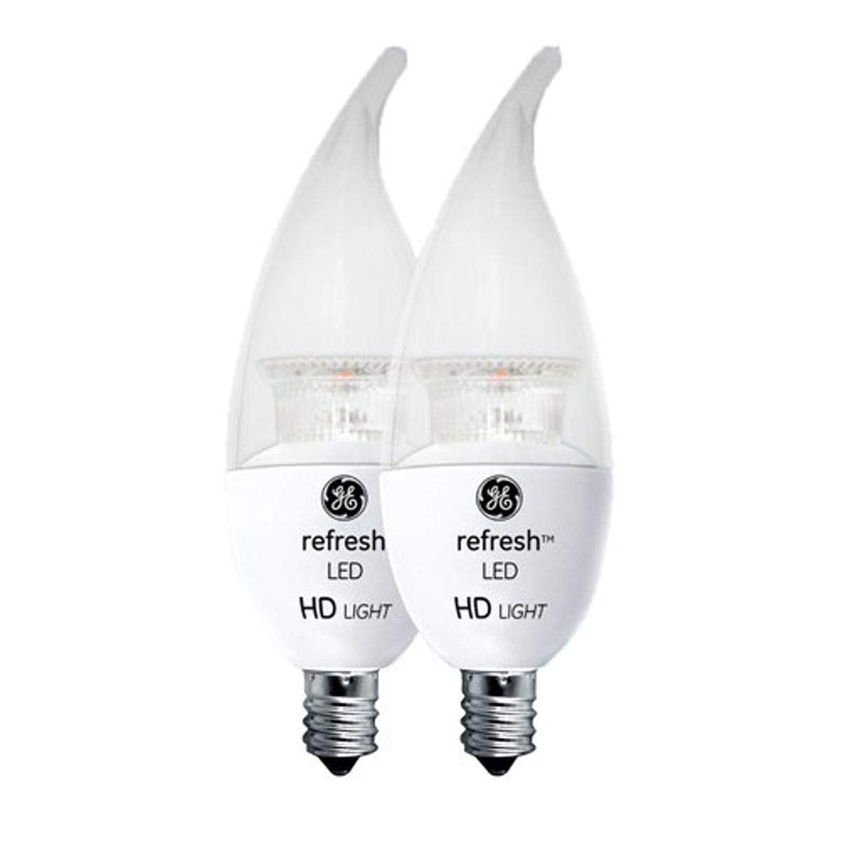 GE Lighting Refresh HD LED Chandelier Light Bulbs, Bent Tip, 60W Replacement, 2-Pack, Daylight, Clear Finish, Dimmable Candelabra LED Bulbs