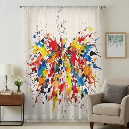 Ballerina Sheer Curtains 96 Inches Long Colorful Artistic Elegant Ink Splatter Light Filering Curtains Privacy Drapes Simi Floor to Veiling Curtain for Living Room Bedroom Large Window Treatment
