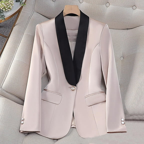 Dgankt Womens Blazer Women's Business Suit Set One Button Contrast Color Long Sleeve Blazer