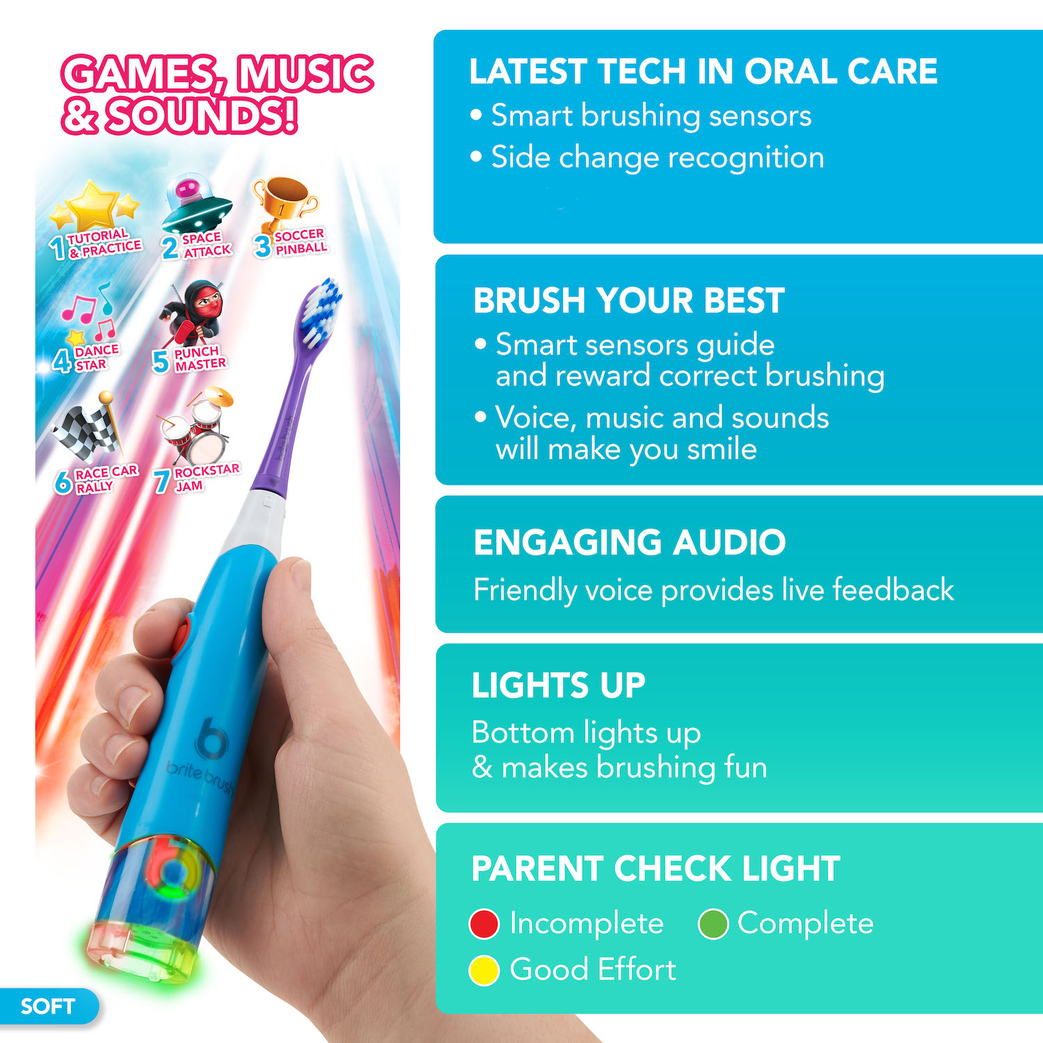 BriteBrush GameBrush™ Kids Electric Toothbrush, Interactive Smart Toothbrush for Kids - image 3 of 10