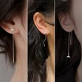 thumbnail image 6 of GKNET 925 Silver Zircon Clip Long Tassel Stud Earrings Drop Line Women Jewellery Gift-#22 9cm ear line, 6 of 9
