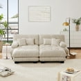 thumbnail image 3 of 94"Loveseat Sofa, Chenille 2 Seater Cloud Couch with 4 Soft Pillows, Upholstered Deep Seat Sleeper Sofa with 2 Ottomans for Living Room, Apartment, Office, Light Coffee, 3 of 7