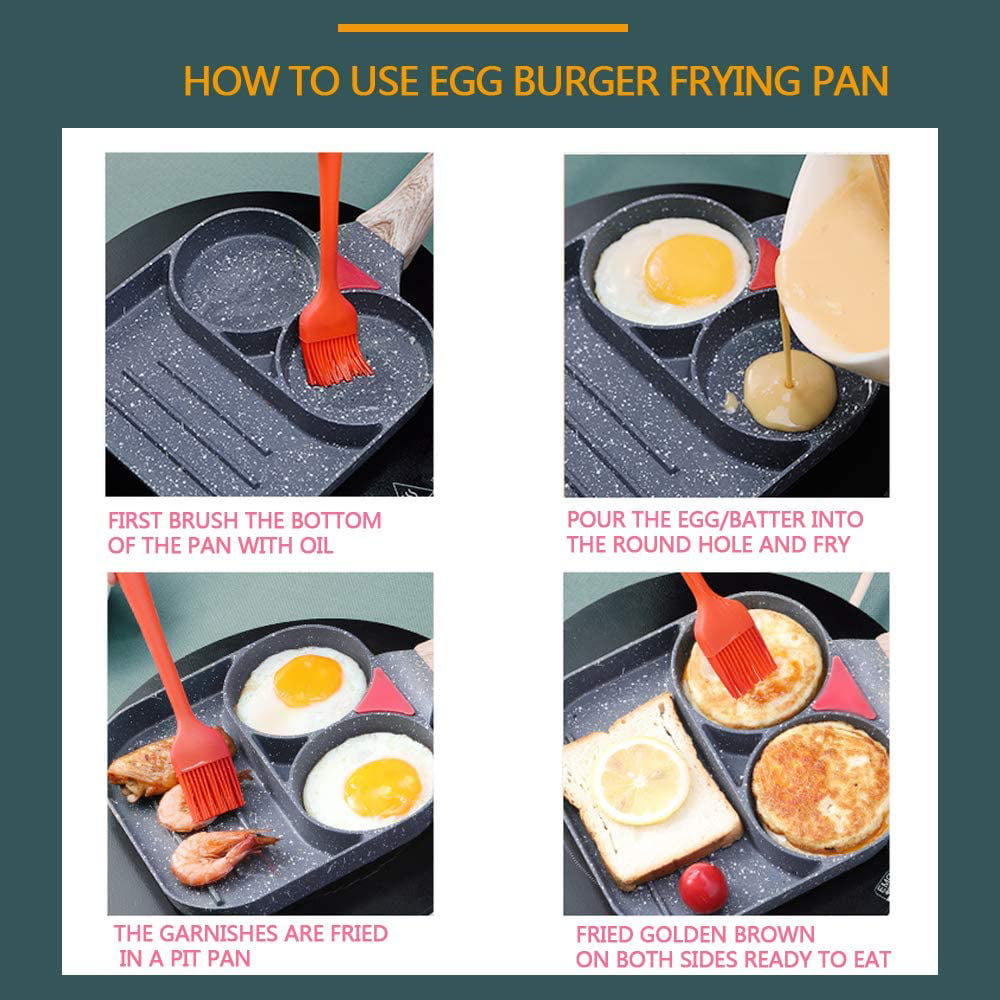 HOUSALE Nonstick Egg Breakfast Pan for Burger and Bacon 3 Section Divided Skillet Square Egg Pan Suitable for Gas Stove & Induction Egg Frying Pan 
