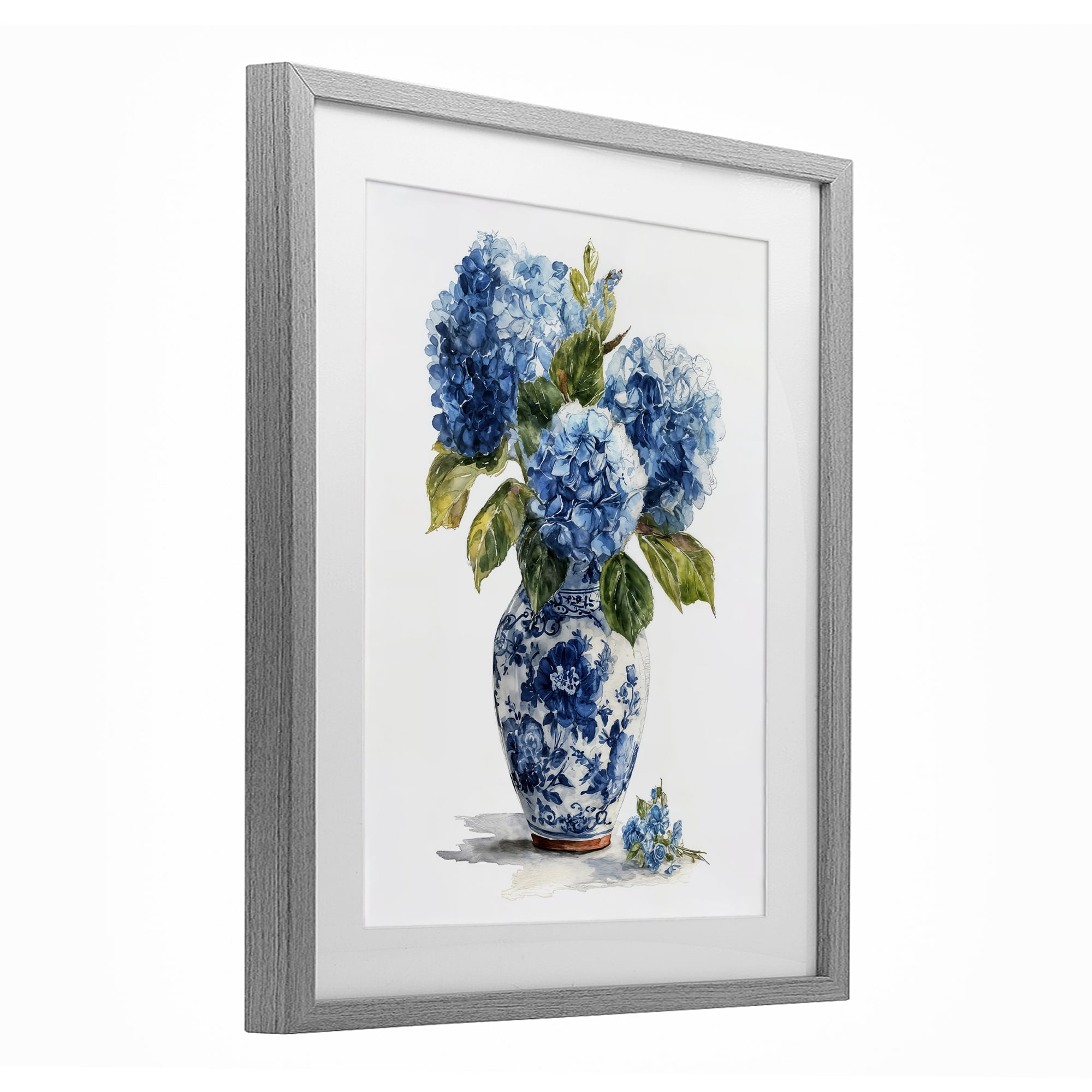 Stupell Industries Porcelain Vase with Hydrangea Bouquet Gray Framed Print Under Glass, design by Imagine It Images