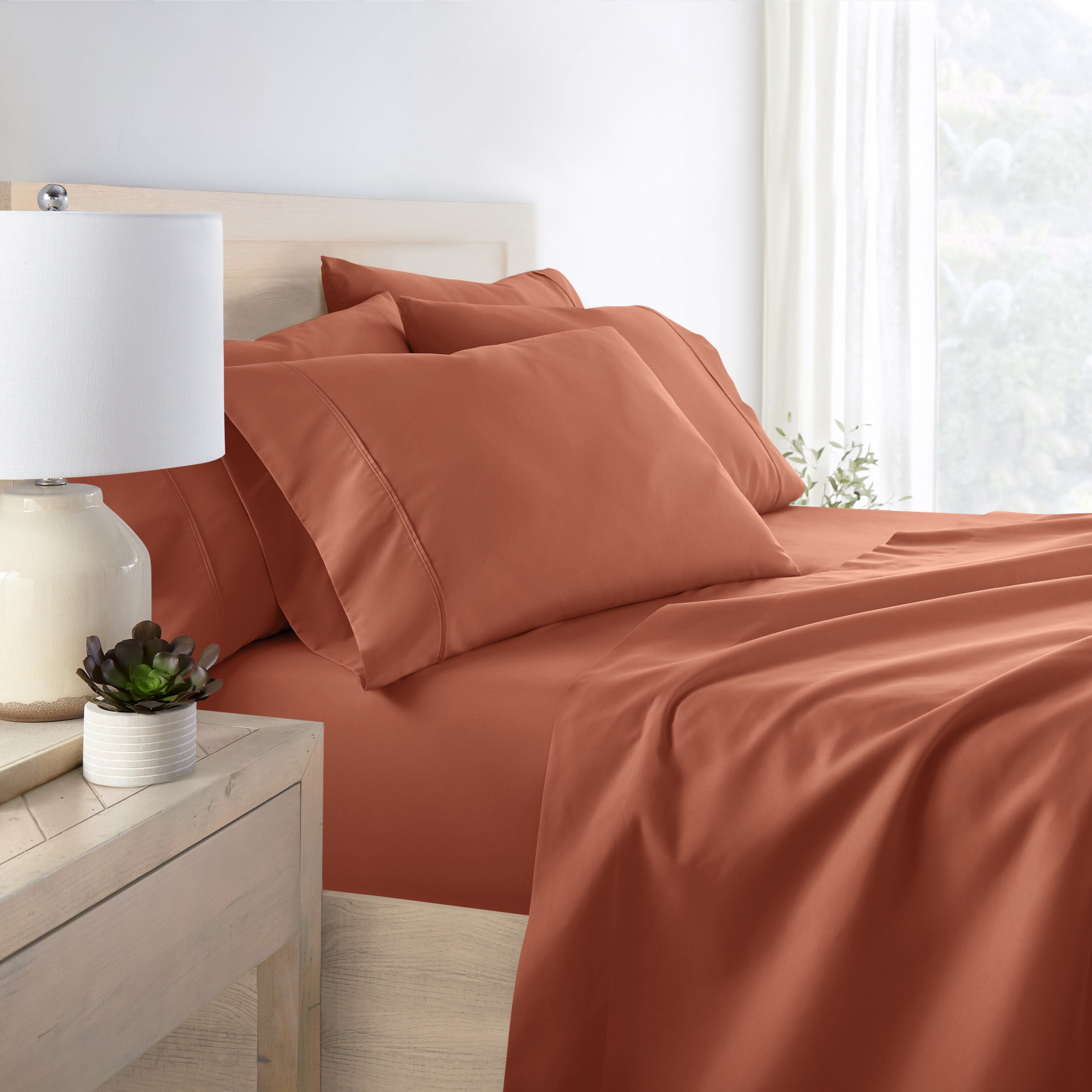 Twin, Clay Solid Microfiber 6 Piece Bed Sheet Set, by Noble Linens