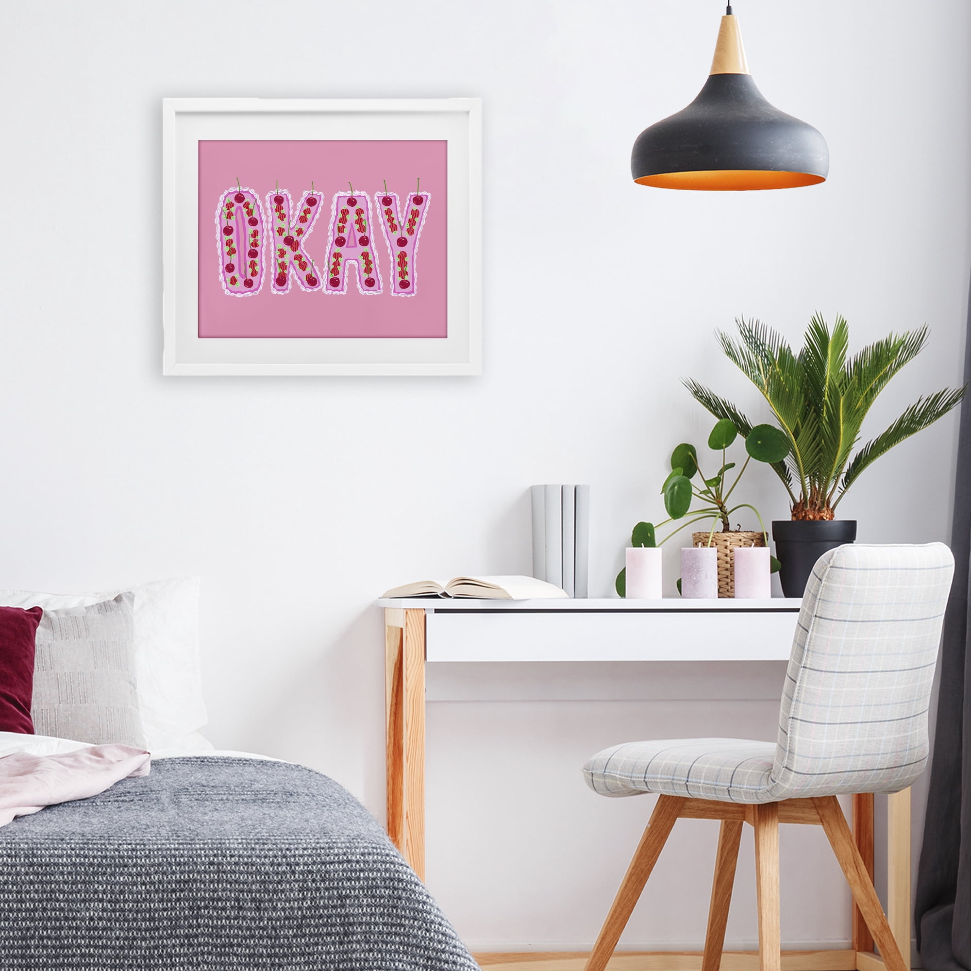 Stupell Industries Okay Pastel Cherry Cake White Framed Print Under Glass, design by Ziwei Li