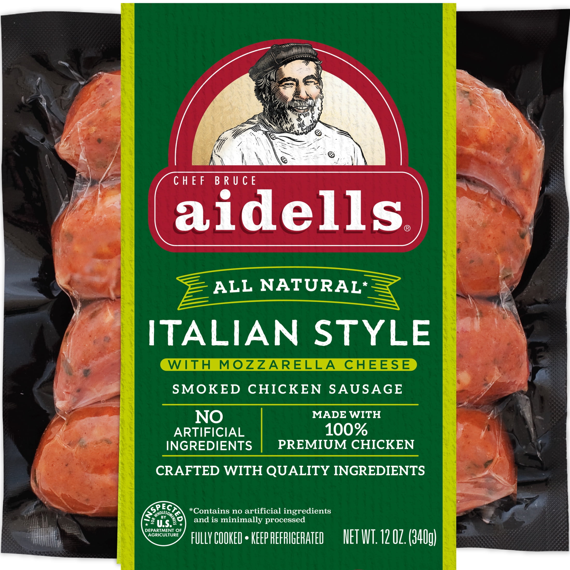 Aidells Italian Style Smoked with Mozzarella Cheese Chicken Sausage Links, 12 oz, 4 Count