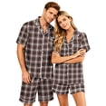 thumbnail image 2 of Matching Pajamas for Couples Silk Satin Short Sleeve Pjs Sleepwear Matching Button Down Tops and Shorts Soft Pajamas S-Xxxxl(Men), 2 of 5