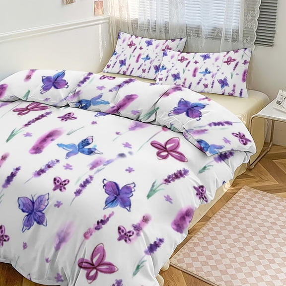 Purple Lavender Print Bedding Set Couple Bedclothes Pillowcase Customized Home Textiles Bed Set for Bedroom Decoration