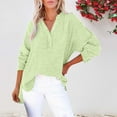 thumbnail image 2 of ZHENHONG T Shirts for Women,Casual V Neck Henley Long Sleeve Tops Oversized Solid Rolled Sleeve Classic Tshirts,Green Women Blouses, 2 of 7