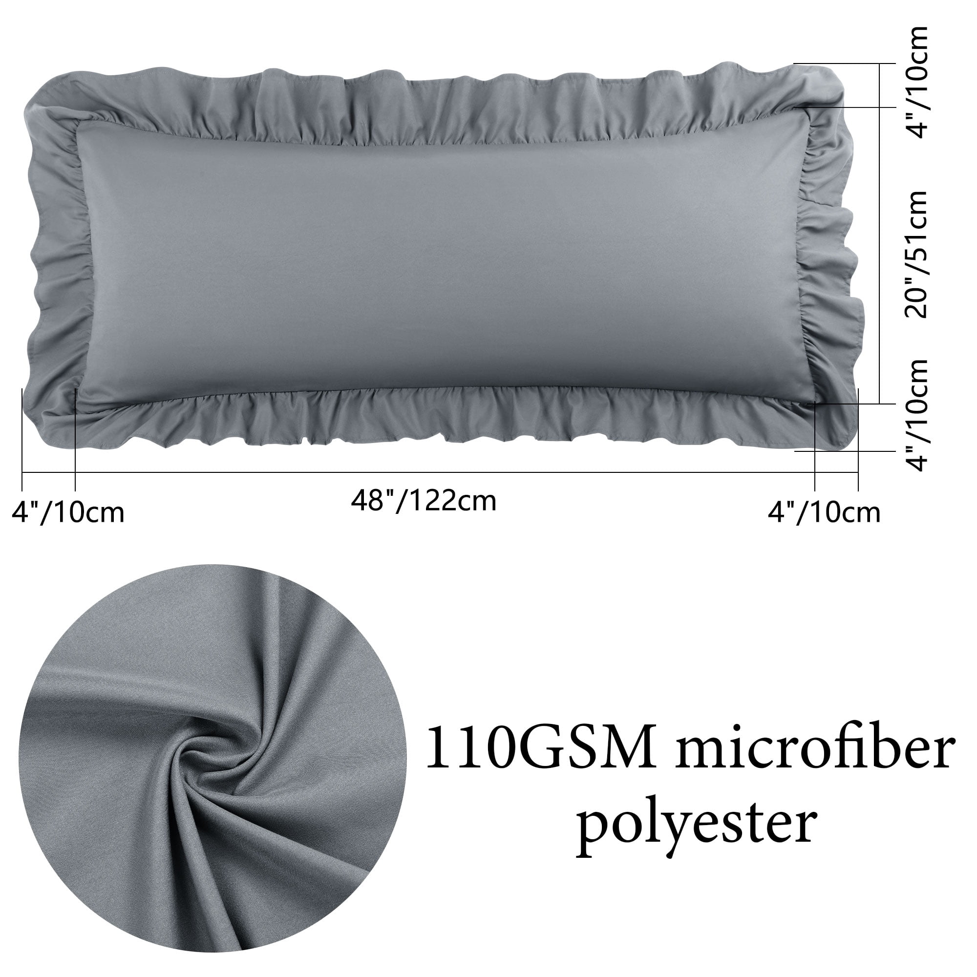 Unique Bargains Microfiber Ruffle Envelope Closure Body Pillowcases Dark Gray 20"x48"