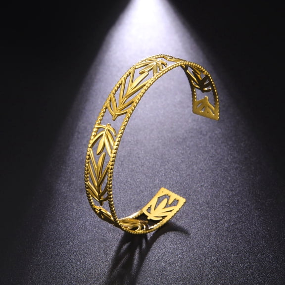 Adjustable 14K Yellow Gold Open Cuff Bangles Bracelets For Women Fashion Heart Round Braid Bangle