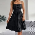 thumbnail image 5 of Womens Dresses Summer Women's Sleeveless Square Neck Tiered Ruffle Smocked Waist Casual Summer Dress Spaghetti Strap Sleeveless Mini Solid Black L, 5 of 7