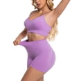 thumbnail image 4 of Women 2 Piece Workout Sets Compression Tummy Control Leggings with Pockets Halter Built in Bra Tank Tops,Compression(Purple,XL), 4 of 7