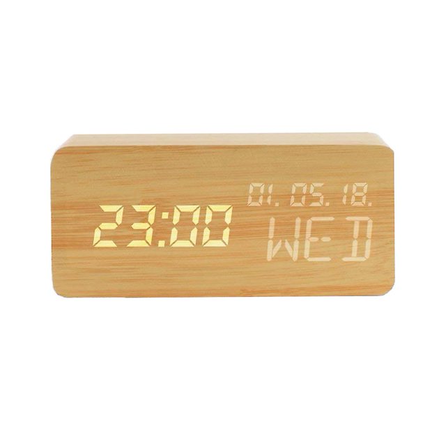 Reloj despertador digital de madera con carga inalámbrica, volumen de alarma, modo día laborable/fin de semana, alarma dual, repetición, 12/24 h, reloj LED de madera para dormitorio
