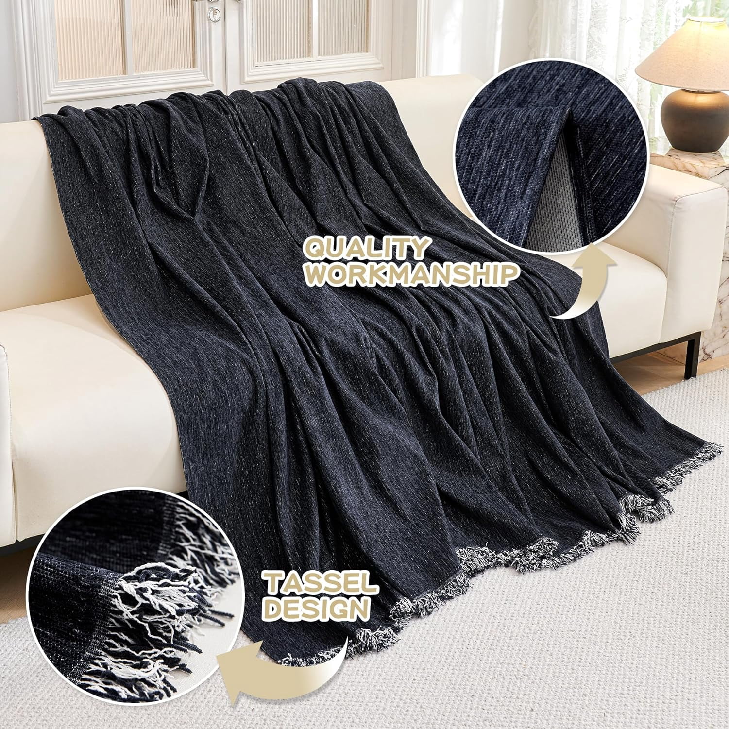 Sectional Cover Couch, Couch Cover for Dogs, Washable Couch Covers for 3 Cushion Couch Sofa, Super Soft Chenille Sofa Slipcover, Non Slip, Furniture Protector, 91"x134", Navy Blue