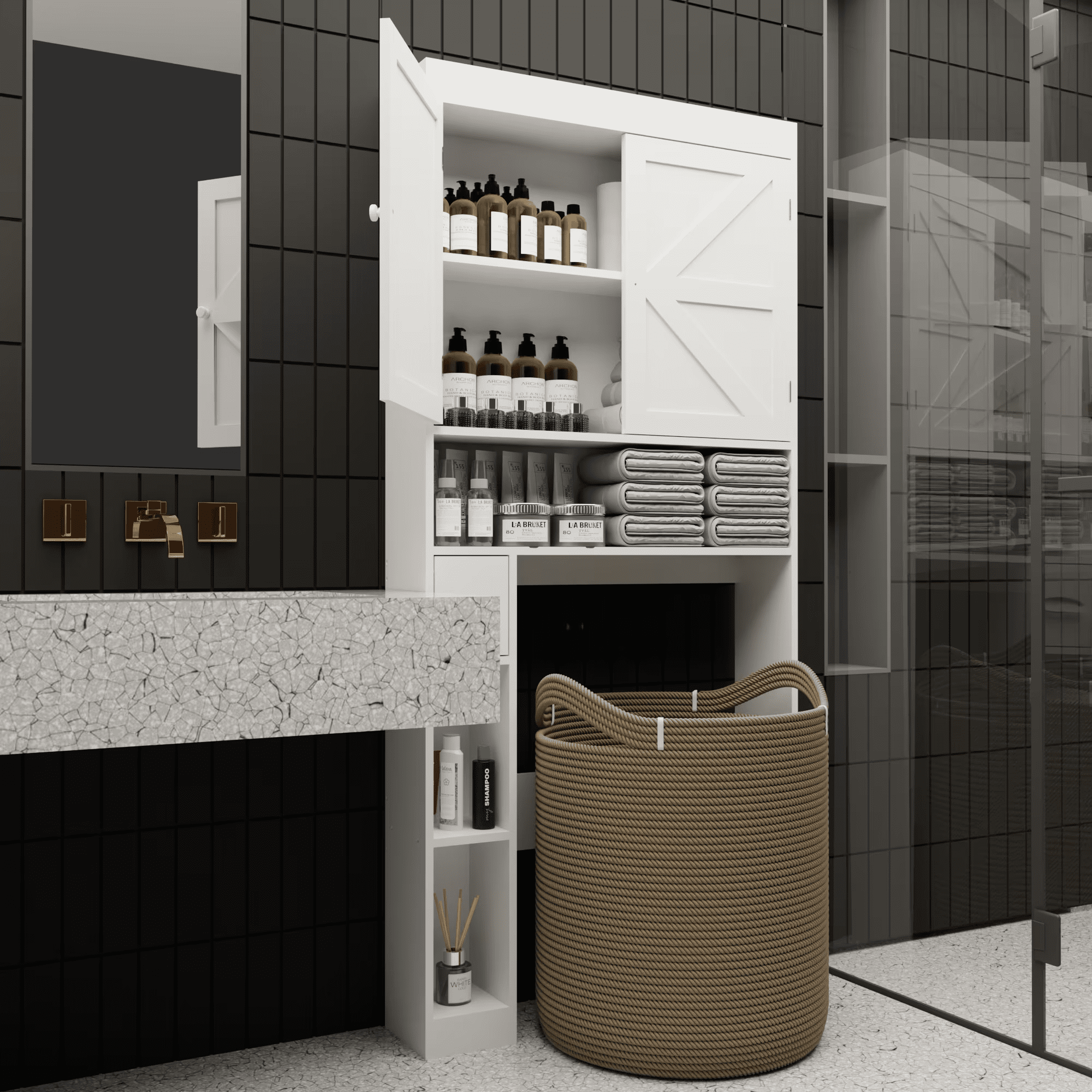 MAYEERTY Over-The-Toilet Storage Cabinet, Farmhouse Style, Bathroom Space Saver with 2 Doors