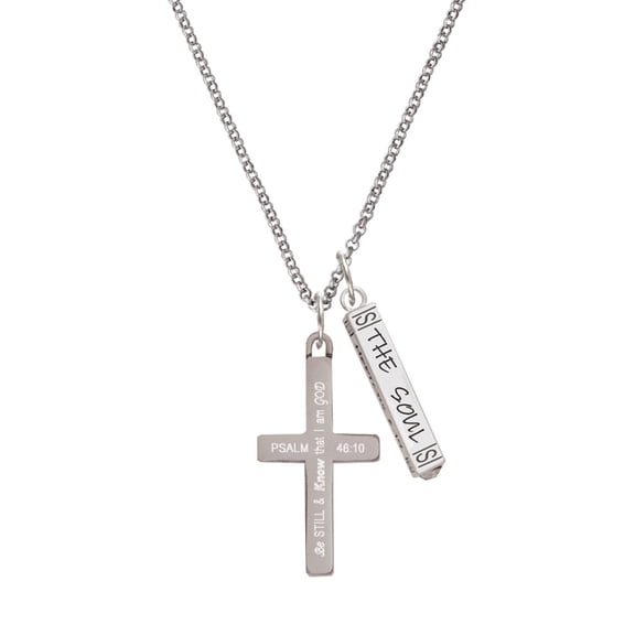Delight Jewelry Stainless Steel Psalm 46:10 - Be Still and Know Engraved Cross - Silvertone Hope Anchors the Soul Bar Charm Necklace, 23"