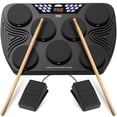 thumbnail image 1 of Pyle Electronic, máquina eléctrica portátil Bluetooth de mesa, 7 pads, toms, tambores, charles, platillos, bombo, controlador de pedal, USB, AUX, panel de pantalla LED (PTED08), 1 of 5