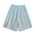 thumbnail image 4 of Women's Tencel Denim Shorts Lightweight Loose Fit Mid Length Light Blue Summer Breathable Trendy Denim Shorts, 4 of 4
