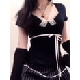 thumbnail image 6 of vera natura Women T-shirt, Short Sleeve Bow Lace Trim Tie-up Slim Fit Summer Tops Streetwear for Casual Daily, 6 of 7