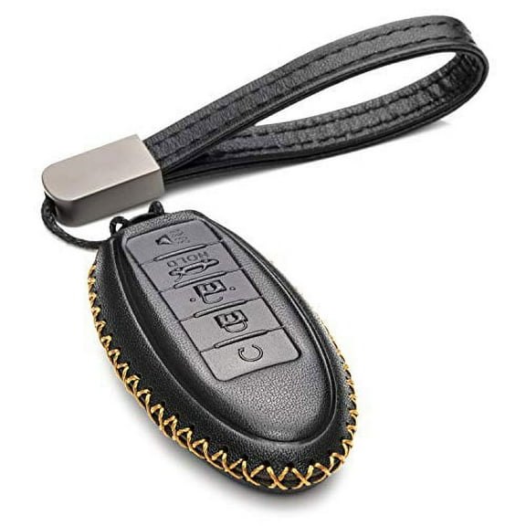 Vitodeco Leather Smart Key Fob Case Compatible with Nissan Versa, Sentra, Altima, Maxima, Rogue 2007-2022 (5-Button, Black)