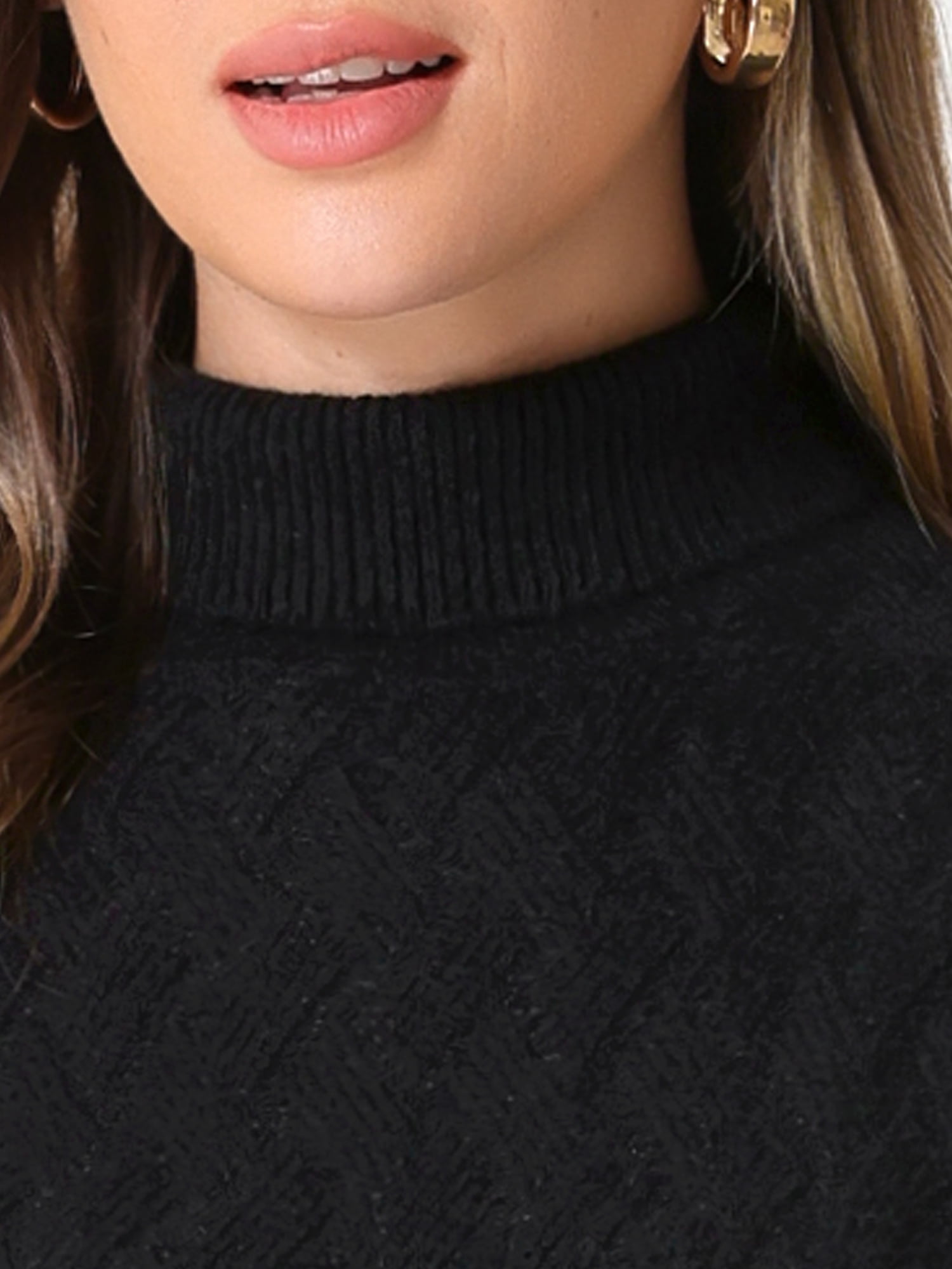 DARING DIVA Ribbed Sweater High Neck Long Sleeve Knit Top M Black
