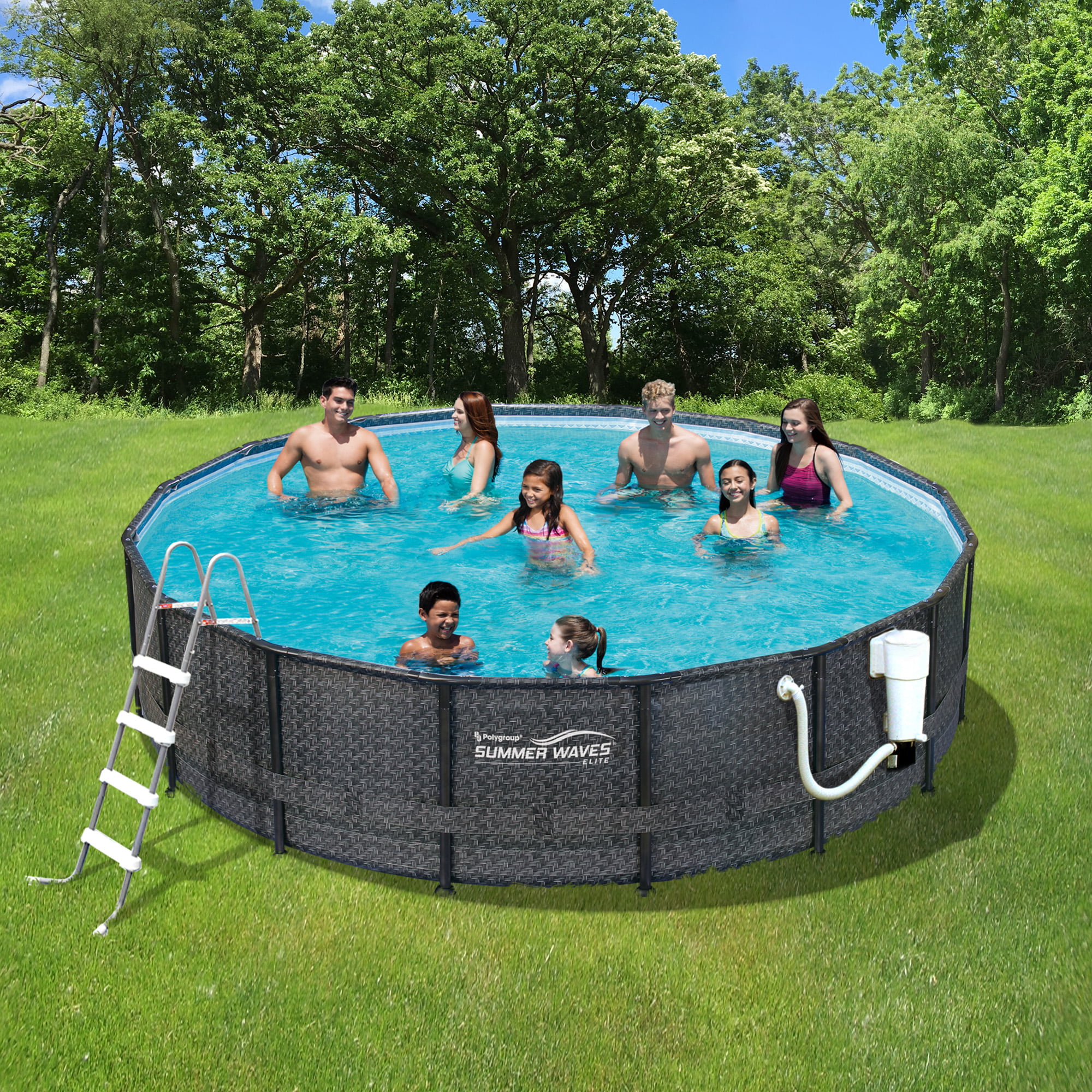 Summer Waves Elite Dark Wicker 15-ft Round Metal Frame Pool...