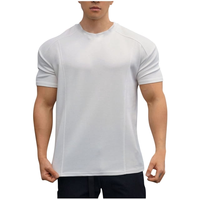 Camisas de Entrenamiento de los Hombres, Casual Color Sólido, Cuello Redondo Camisas de Manga Corta Blusas para Hombres