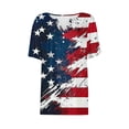 thumbnail image 5 of Idoravan Womens Tops Short Sleeve Blouse Ladies' Independence Day Printed V-neck Button T-shirt Loose Shirt, 5 of 5