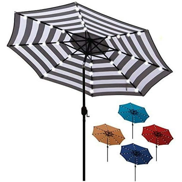 Blissun 9 ft Solar Umbrella 32 LED Lighted Patio Umbrella Table Market