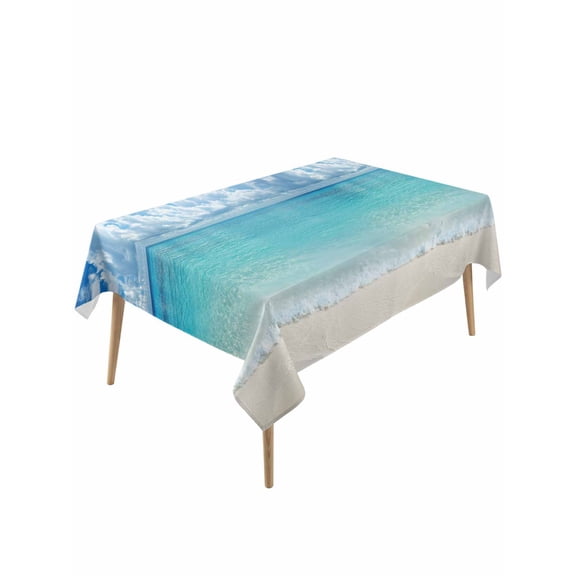 Ocean Blue Rectangle Tablecloth, Beach Nature Coast Sea Shore Sky Seawater Waterproof & StainResistant Tablecloth, Washable Oil-proof Table Cover for Dining/Party/Wedding/Camping/Buffet 54x108 In
