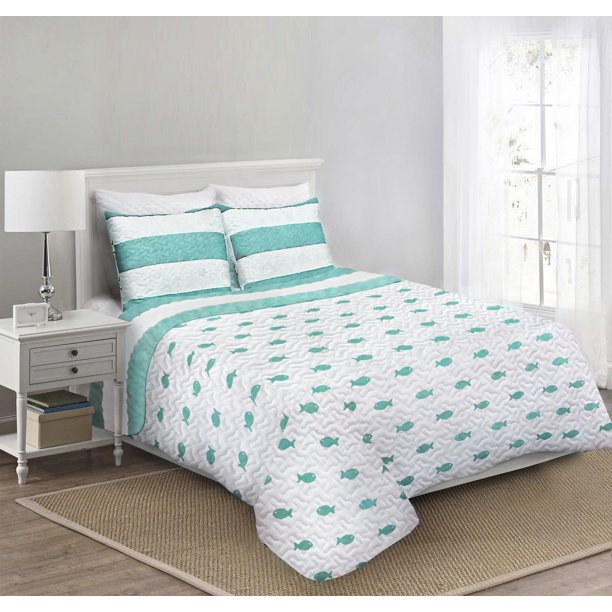 Callie Nautical Stripe & Coastal Fish Reversible 2Piece UltraSoft